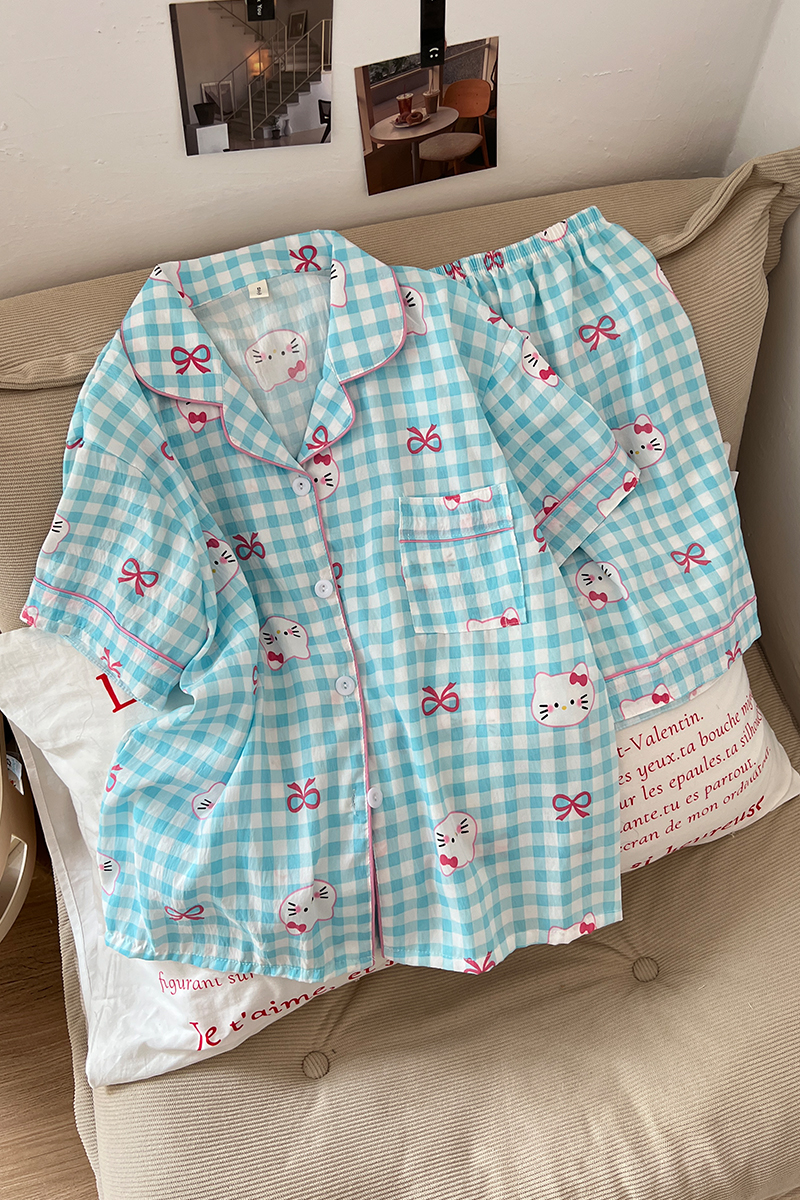 Summer Cloud Cotton Homewear Women Short Sleeve Shorts 2 Pcs Breathabl photo 6 (style 5250172)