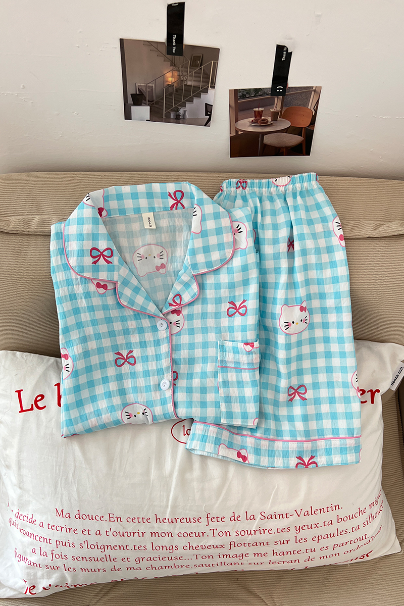 Summer Cloud Cotton Homewear Women Short Sleeve Shorts 2 Pcs Breathabl photo 7 (style 5250172)