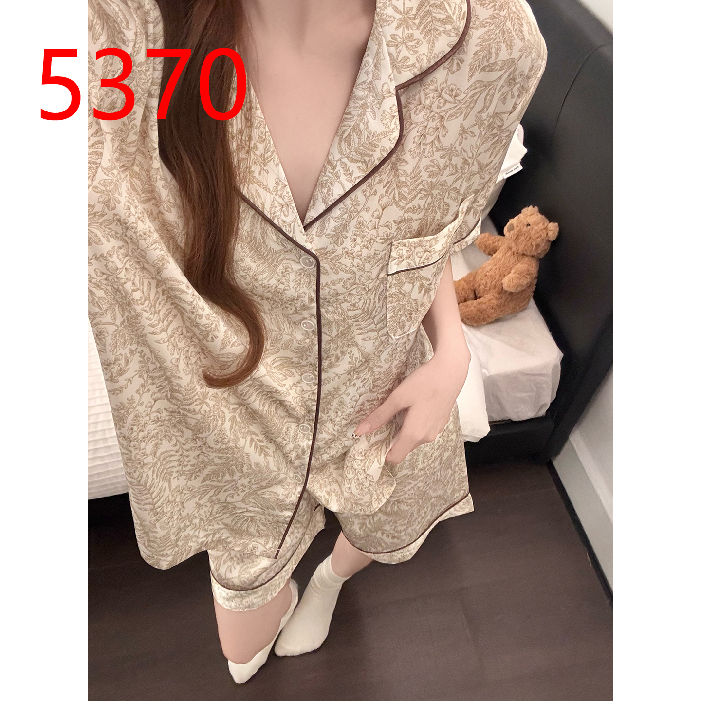 Summer Ice Silk Homewear Women Short Sleeve Shorts 2 Pcs Breathable Co photo 1 (style 5370372)