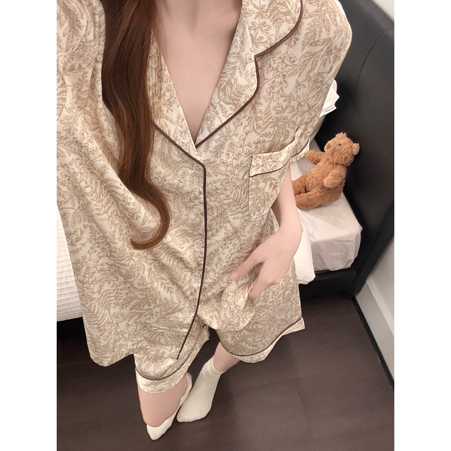 Summer Ice Silk Homewear Women Short Sleeve Shorts 2 Pcs Breathable Co photo 4 (style 5370372)