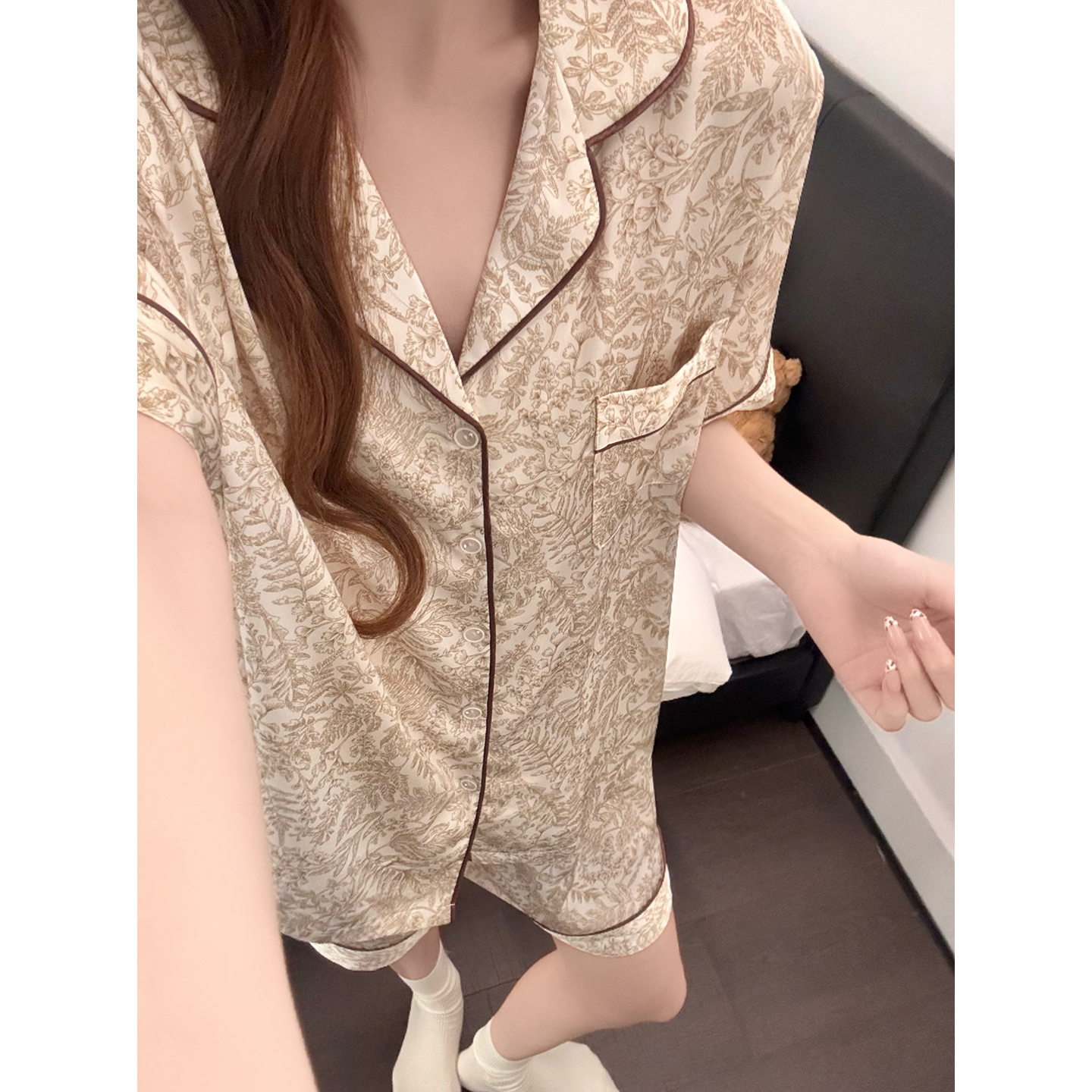 Summer Ice Silk Homewear Women Short Sleeve Shorts 2 Pcs Breathable Co photo 5 (style 5370372)