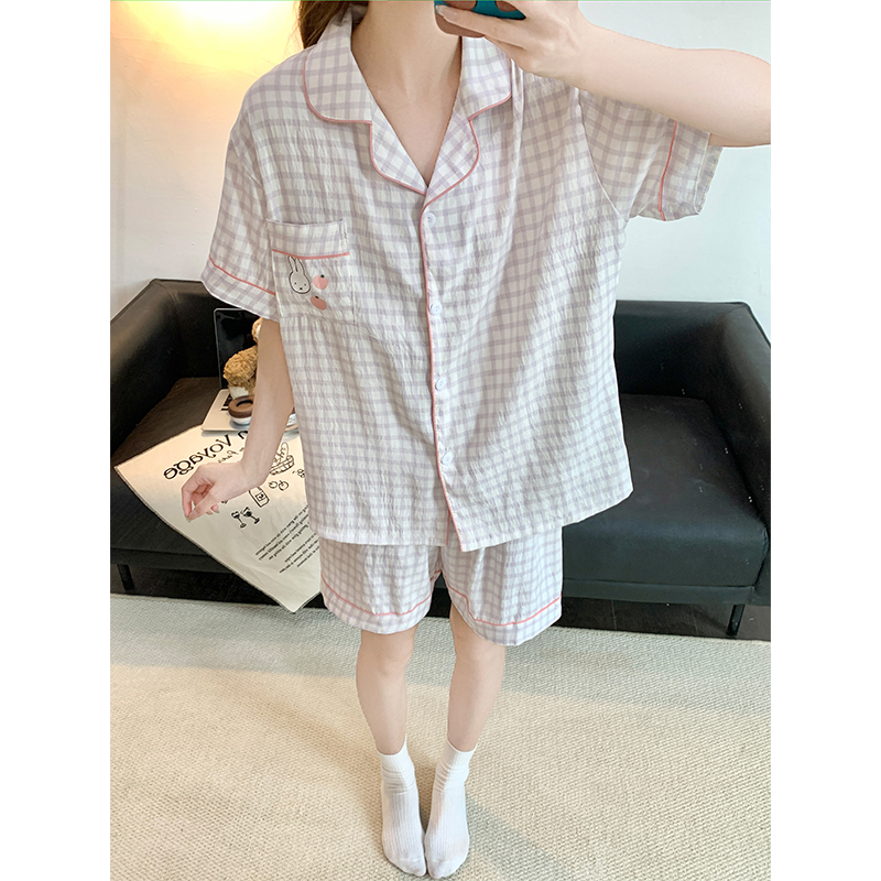 Summer Cloud Cotton Homewear Women Short Sleeve Shorts 2 Pcs Breathable Comfort Wholesale