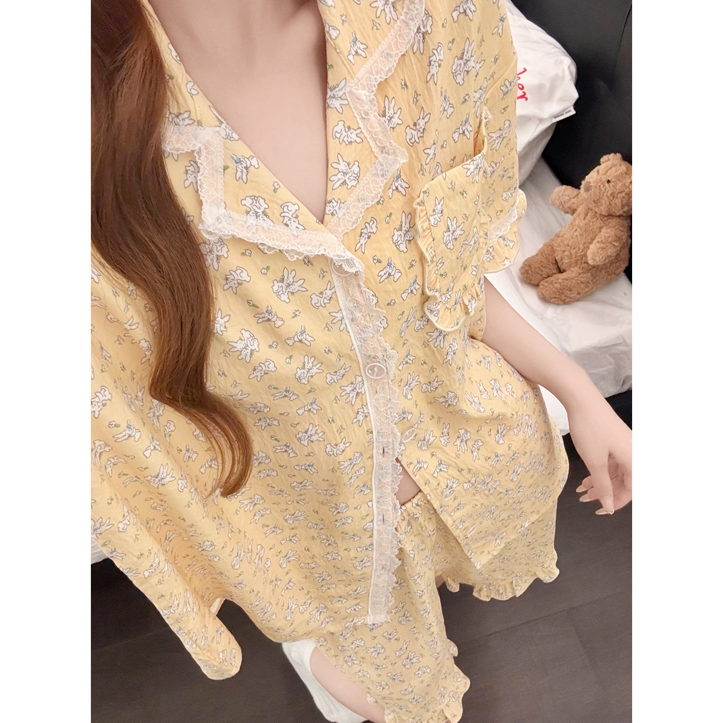 Summer Cloud Cotton Homewear Women Short Sleeve Shorts 2 Pcs Breathabl photo 1 (style 5389272)