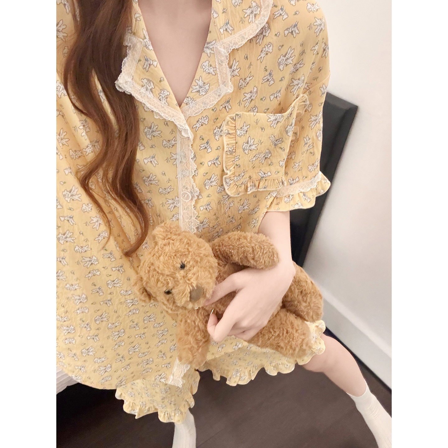 Summer Cloud Cotton Homewear Women Short Sleeve Shorts 2 Pcs Breathabl photo 2 (style 5389272)