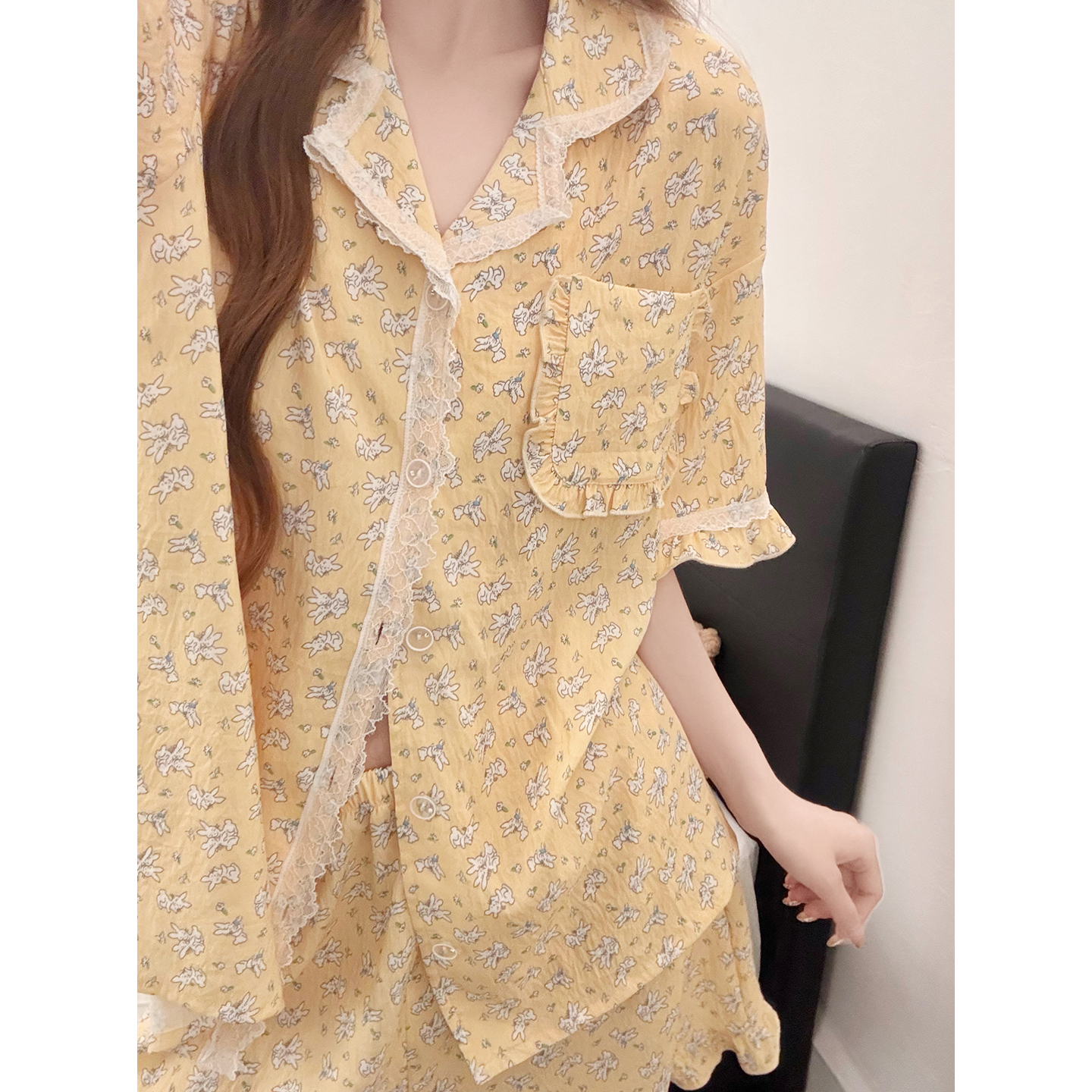 Summer Cloud Cotton Homewear Women Short Sleeve Shorts 2 Pcs Breathabl photo 3 (style 5389272)