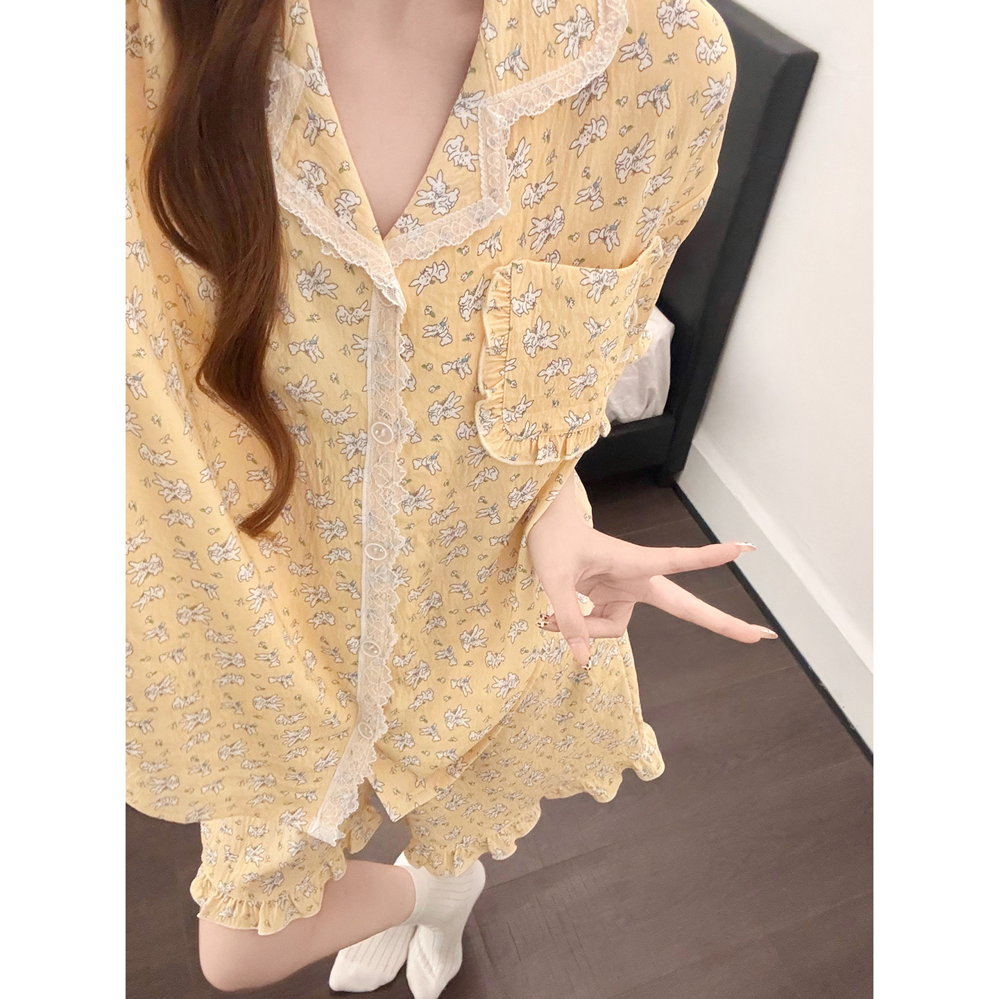 Summer Cloud Cotton Homewear Women Short Sleeve Shorts 2 Pcs Breathabl photo 7 (style 5389272)