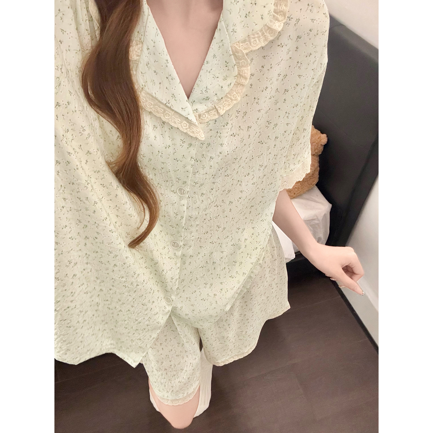 Summer Cloud Cotton Floral Homewear Women Short Sleeve Shorts 2 Pcs Br photo 6 (style 5390252)