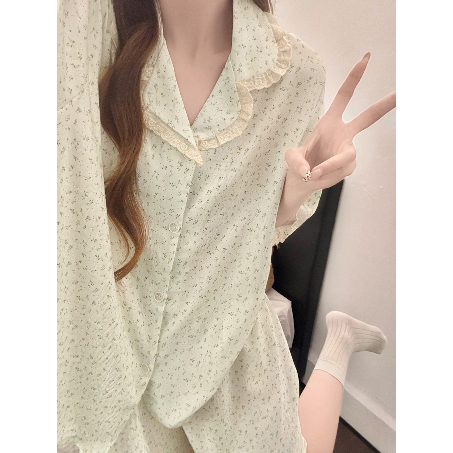 Summer Cloud Cotton Floral Homewear Women Short Sleeve Shorts 2 Pcs Br photo 7 (style 5390252)