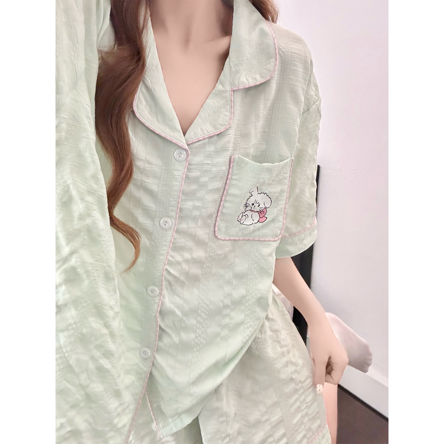 Summer Cotton Homewear Women Short Sleeve Shorts 2 Pcs Breathable Comf photo 4 (style 5423202)
