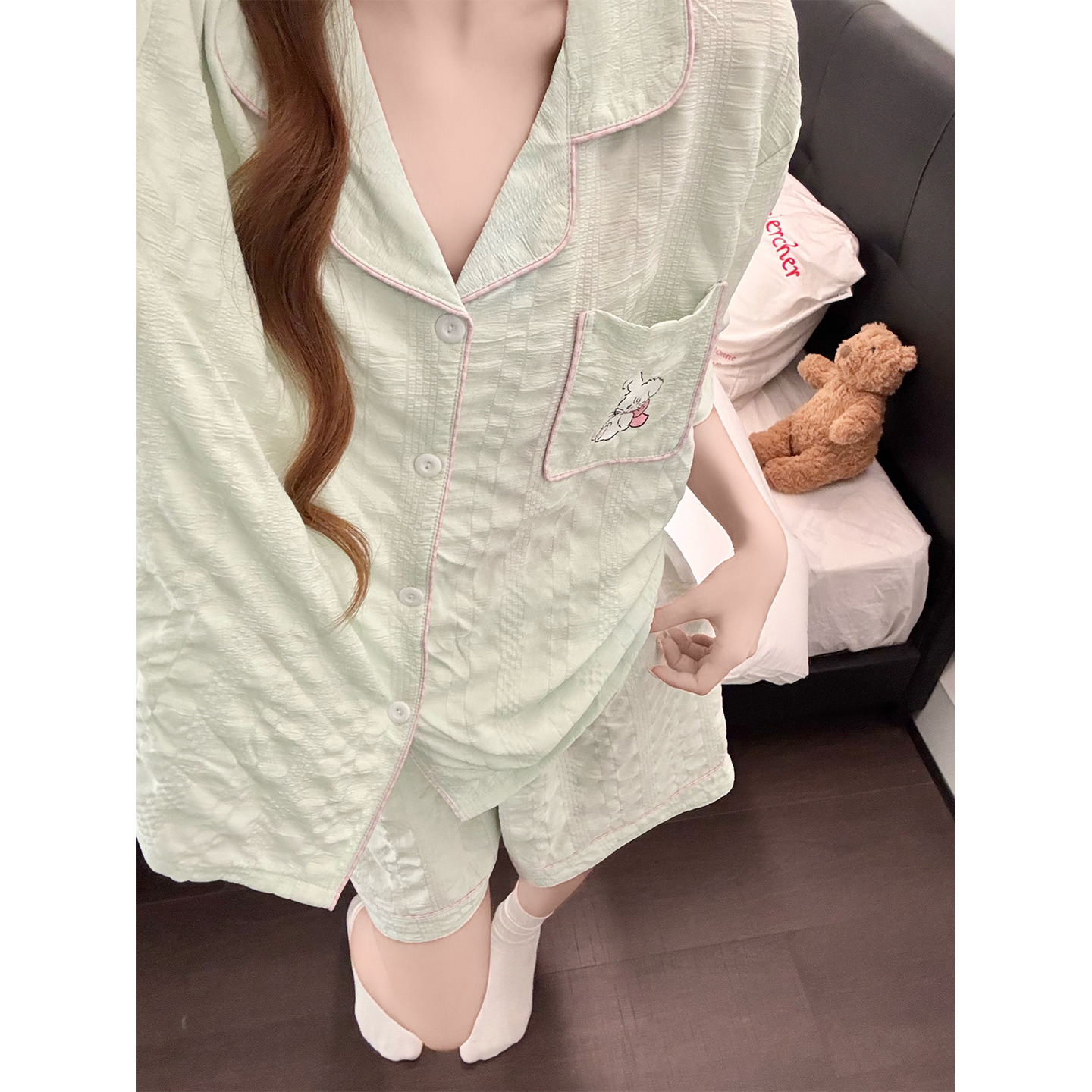Summer Cotton Homewear Women Short Sleeve Shorts 2 Pcs Breathable Comf photo 6 (style 5423202)