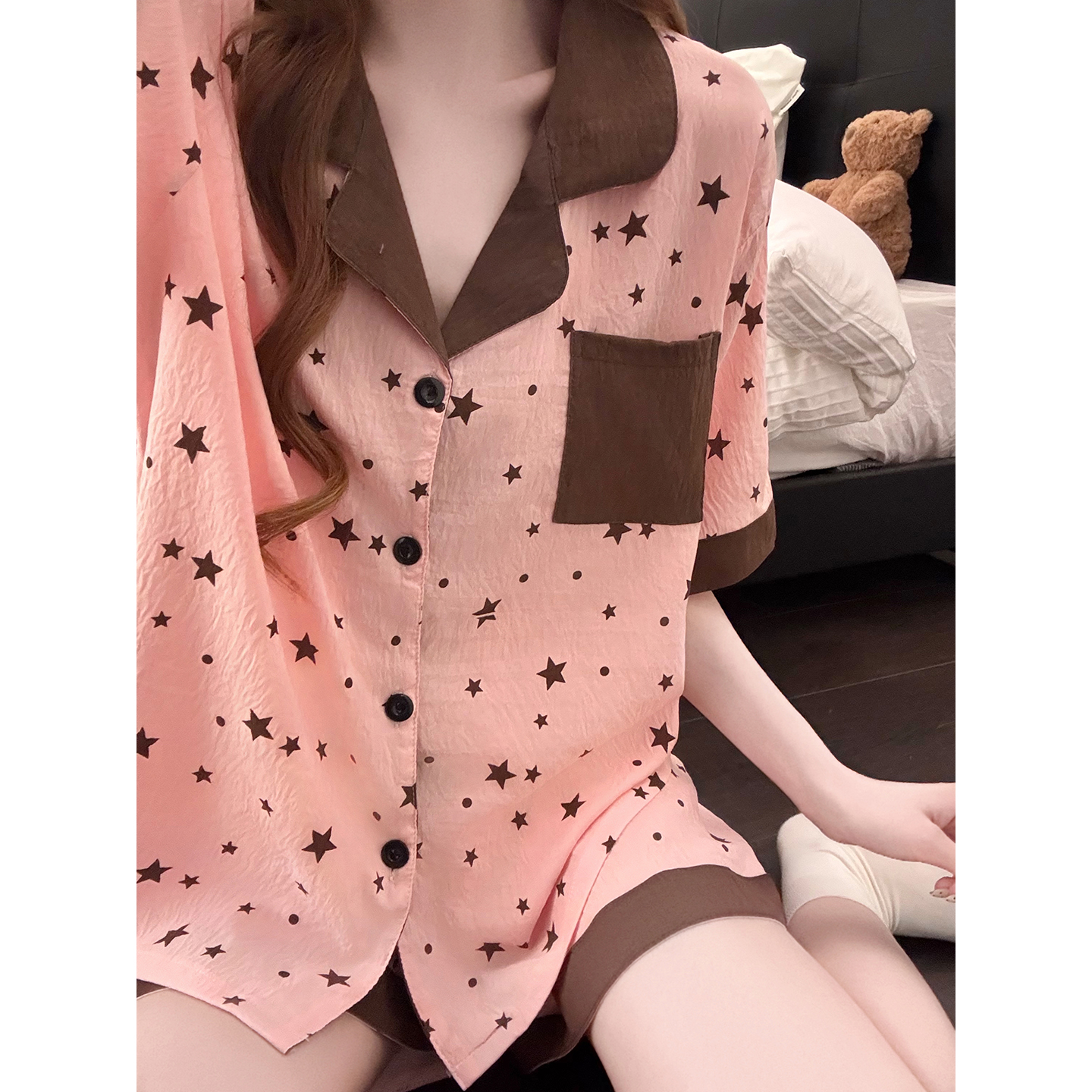 Summer Cloud Cotton Homewear Women Short Sleeve Shorts 2 Pcs Breathabl photo 1 (style 5438222)