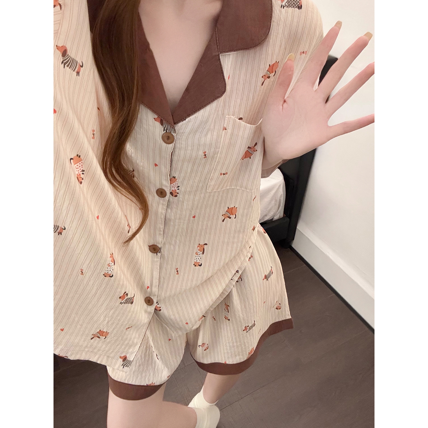 Summer Cloud Cotton Homewear Women Short Sleeve Shorts 2 Pcs Breathabl photo 2 (style 5442222)