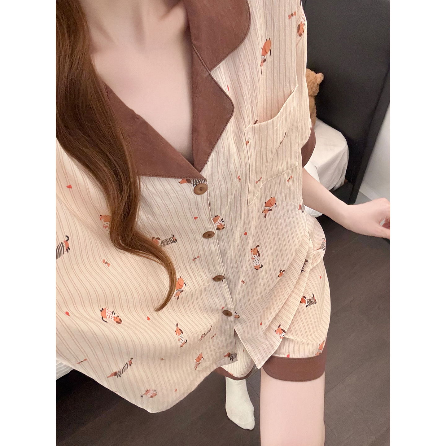 Summer Cloud Cotton Homewear Women Short Sleeve Shorts 2 Pcs Breathabl photo 3 (style 5442222)