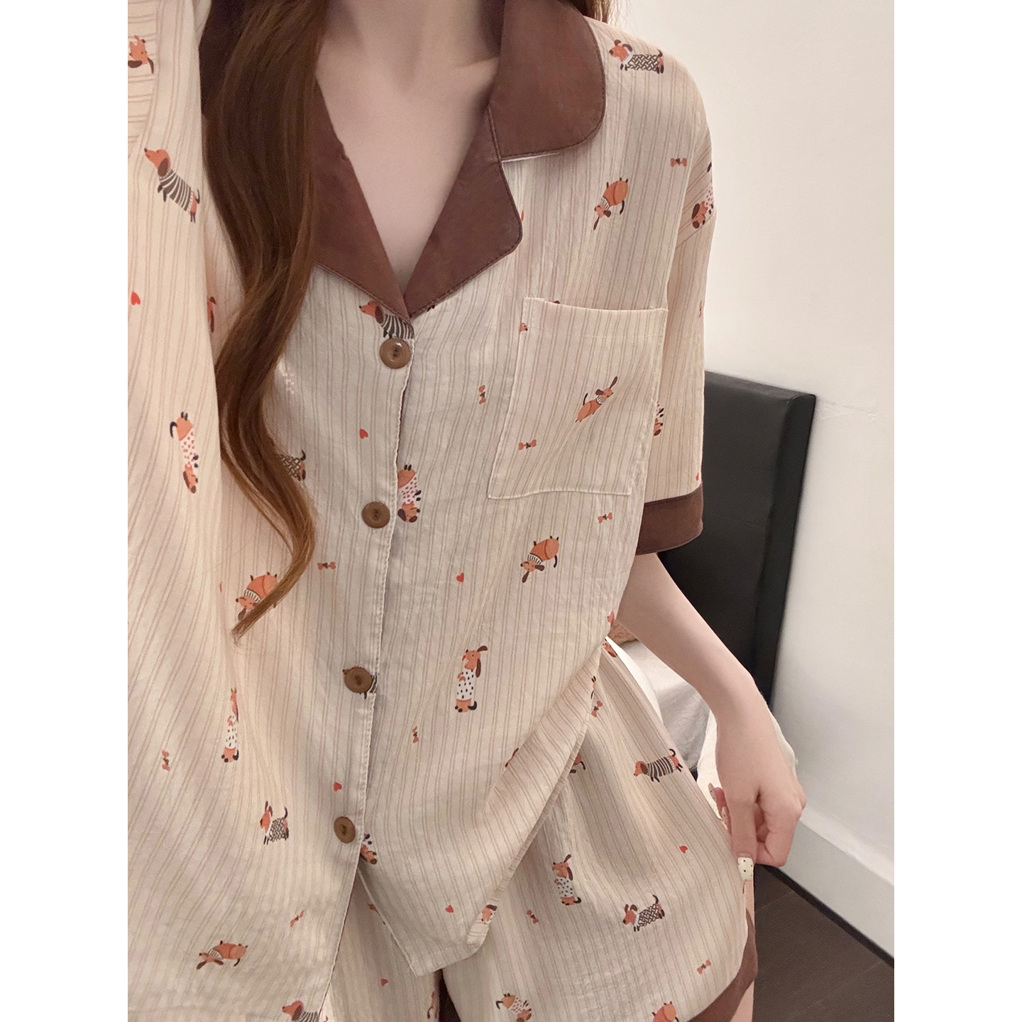 Summer Cloud Cotton Homewear Women Short Sleeve Shorts 2 Pcs Breathabl photo 5 (style 5442222)