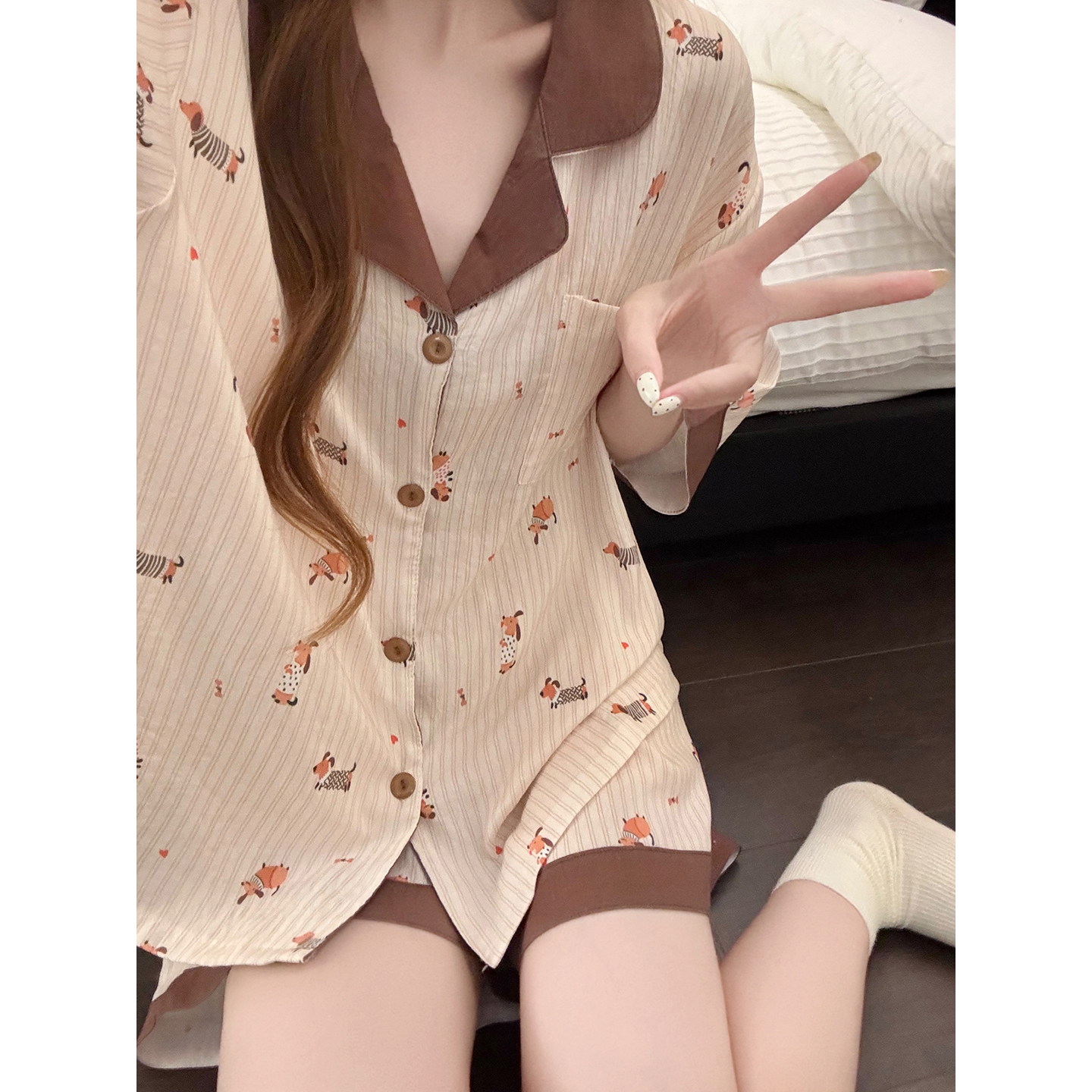 Summer Cloud Cotton Homewear Women Short Sleeve Shorts 2 Pcs Breathabl photo 7 (style 5442222)