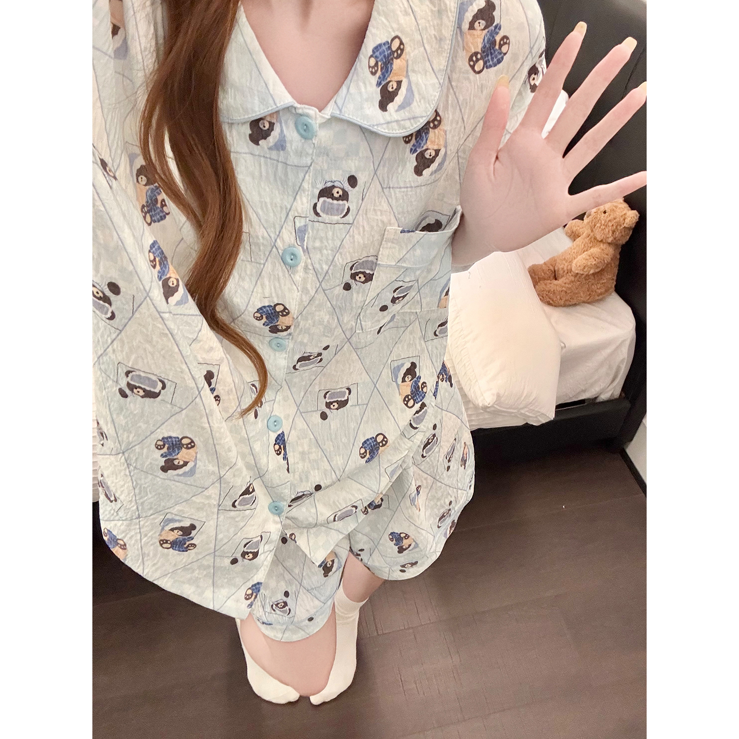 Summer Cloud Cotton Homewear Women Short Sleeve Shorts 2 Pcs Breathabl photo 1 (style 5443222)