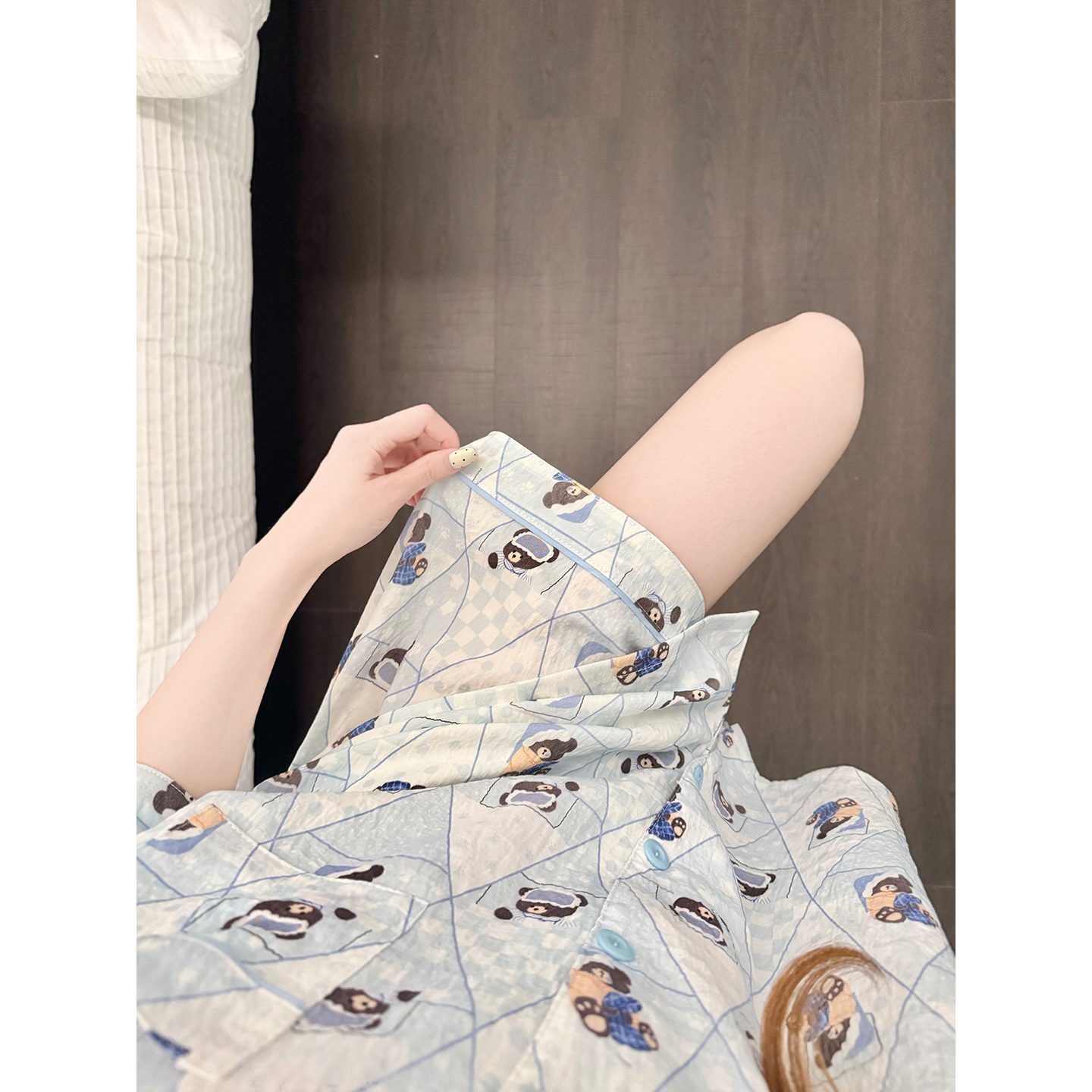 Summer Cloud Cotton Homewear Women Short Sleeve Shorts 2 Pcs Breathabl photo 3 (style 5443222)