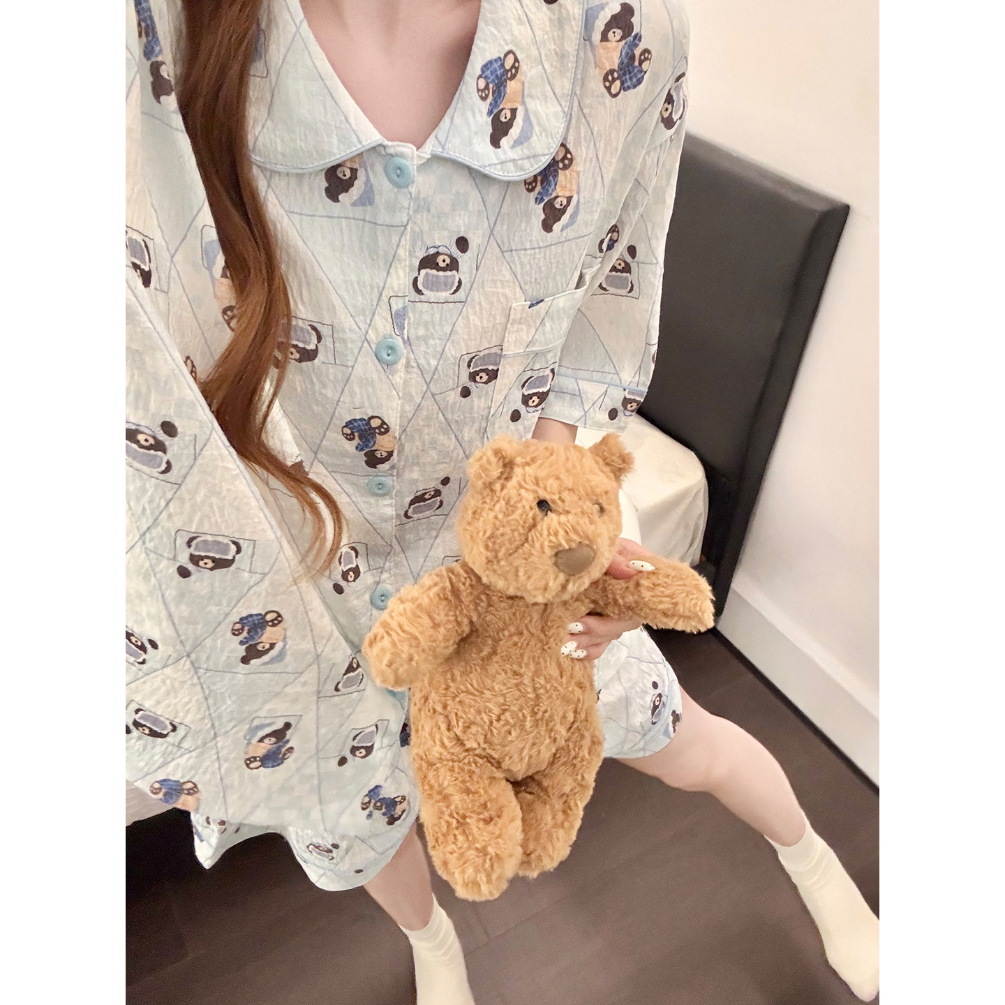 Summer Cloud Cotton Homewear Women Short Sleeve Shorts 2 Pcs Breathabl photo 7 (style 5443222)