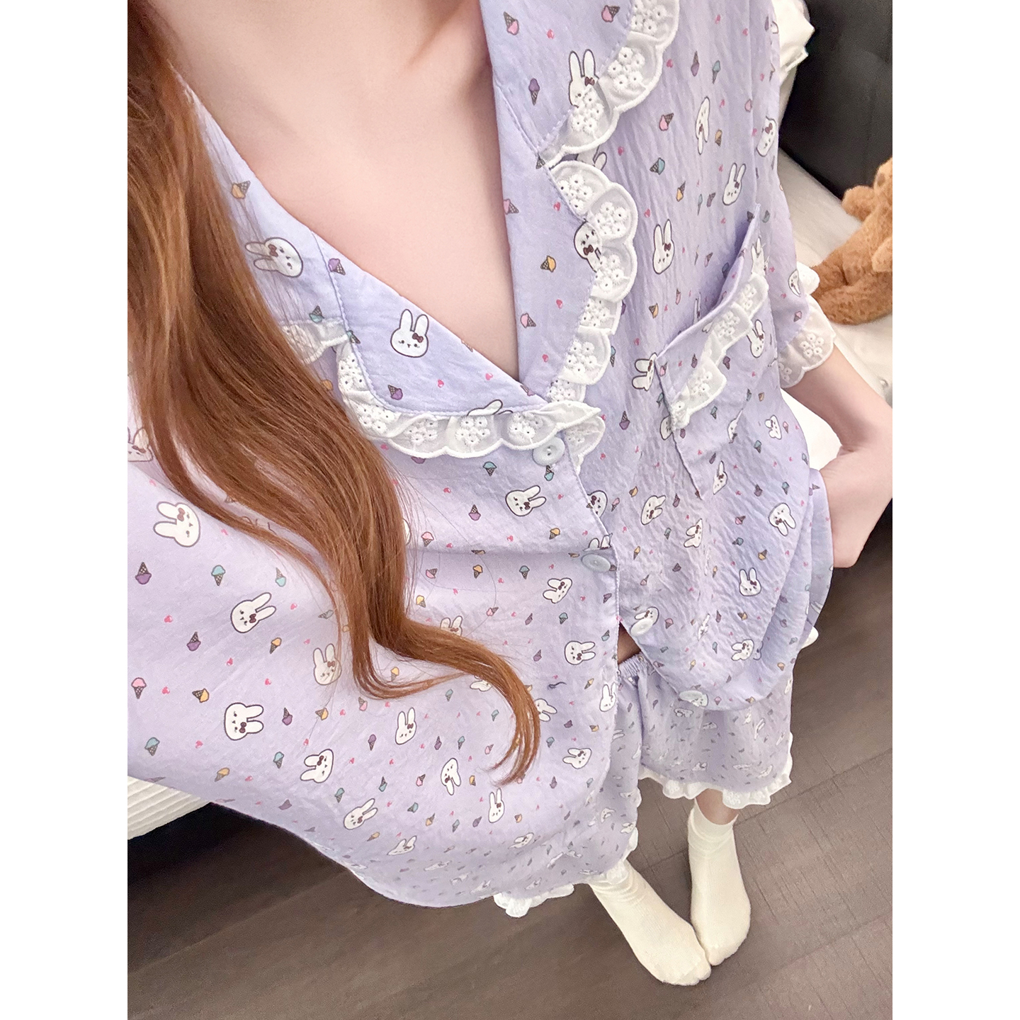 Summer Cloud Cotton Homewear Women Short Sleeve Shorts 2 Pcs Breathabl photo 7 (style 5445252)
