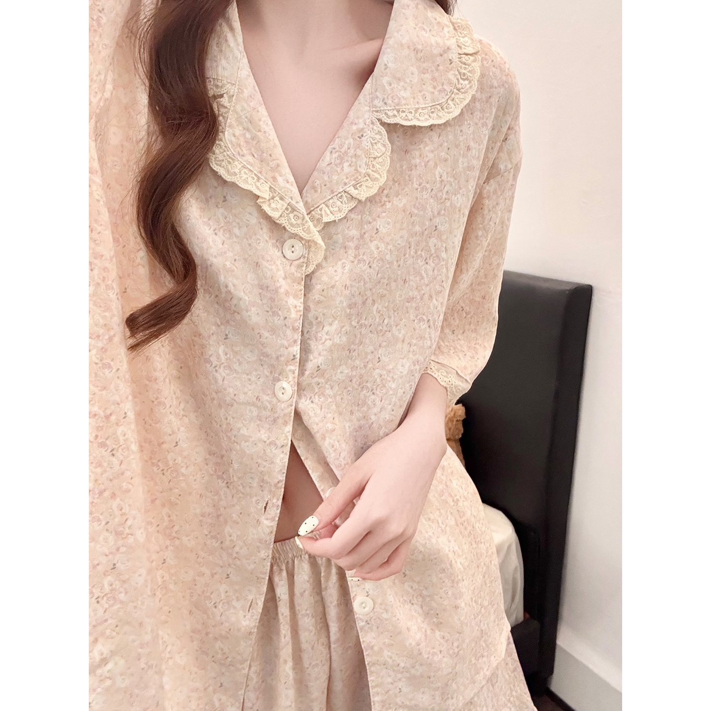 Summer Cloud Cotton Homewear Women Short Sleeve Shorts 2 Pcs Breathabl photo 1 (style 5446252)