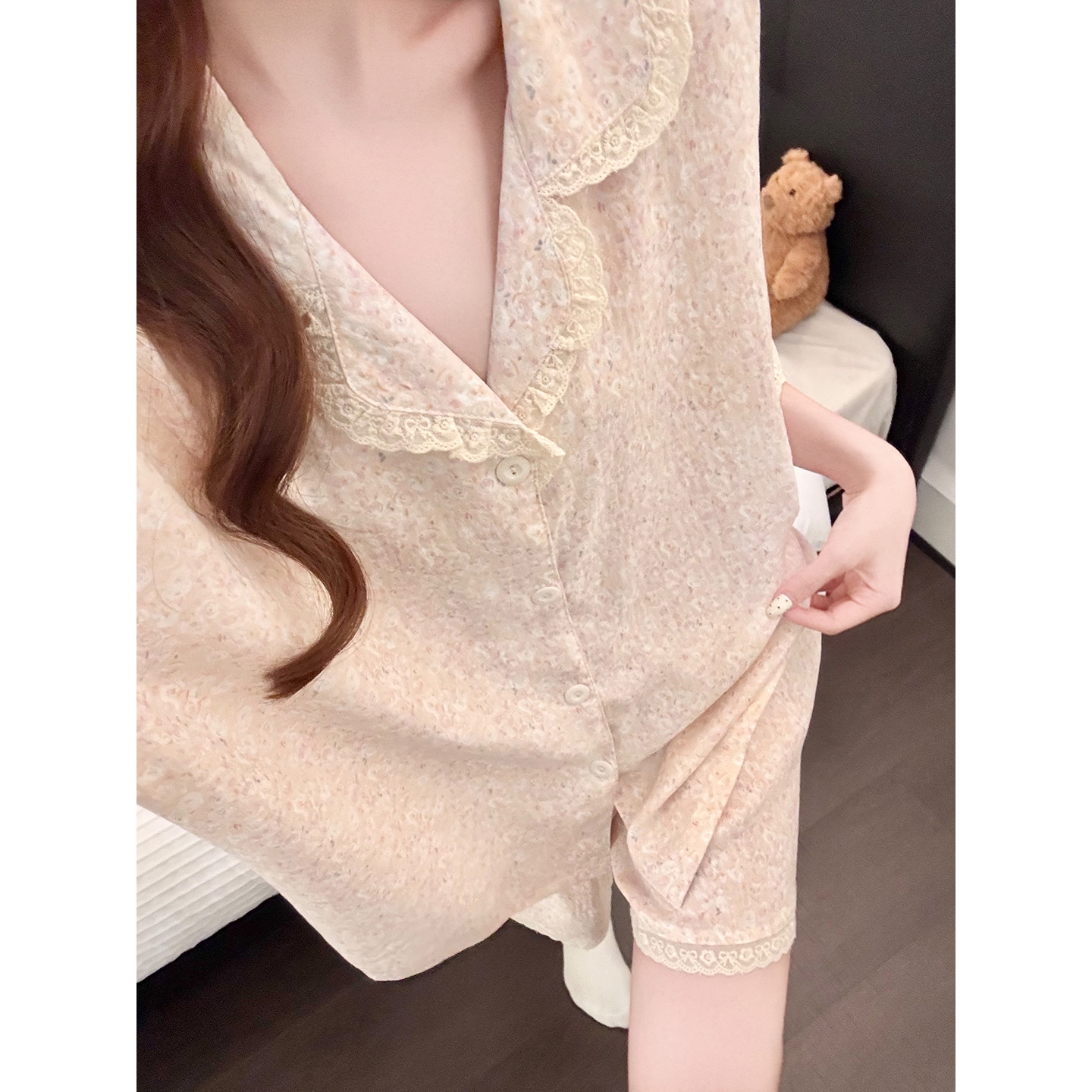 Summer Cloud Cotton Homewear Women Short Sleeve Shorts 2 Pcs Breathabl photo 4 (style 5446252)