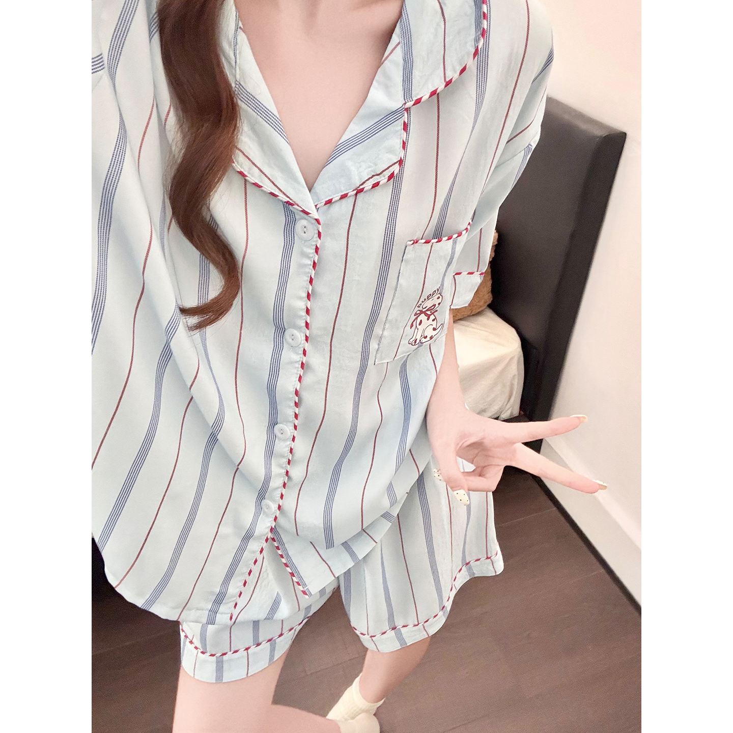 Summer Cloud Cotton Homewear Women Short Sleeve Shorts 2 Pcs Breathabl photo 2 (style 5447212)