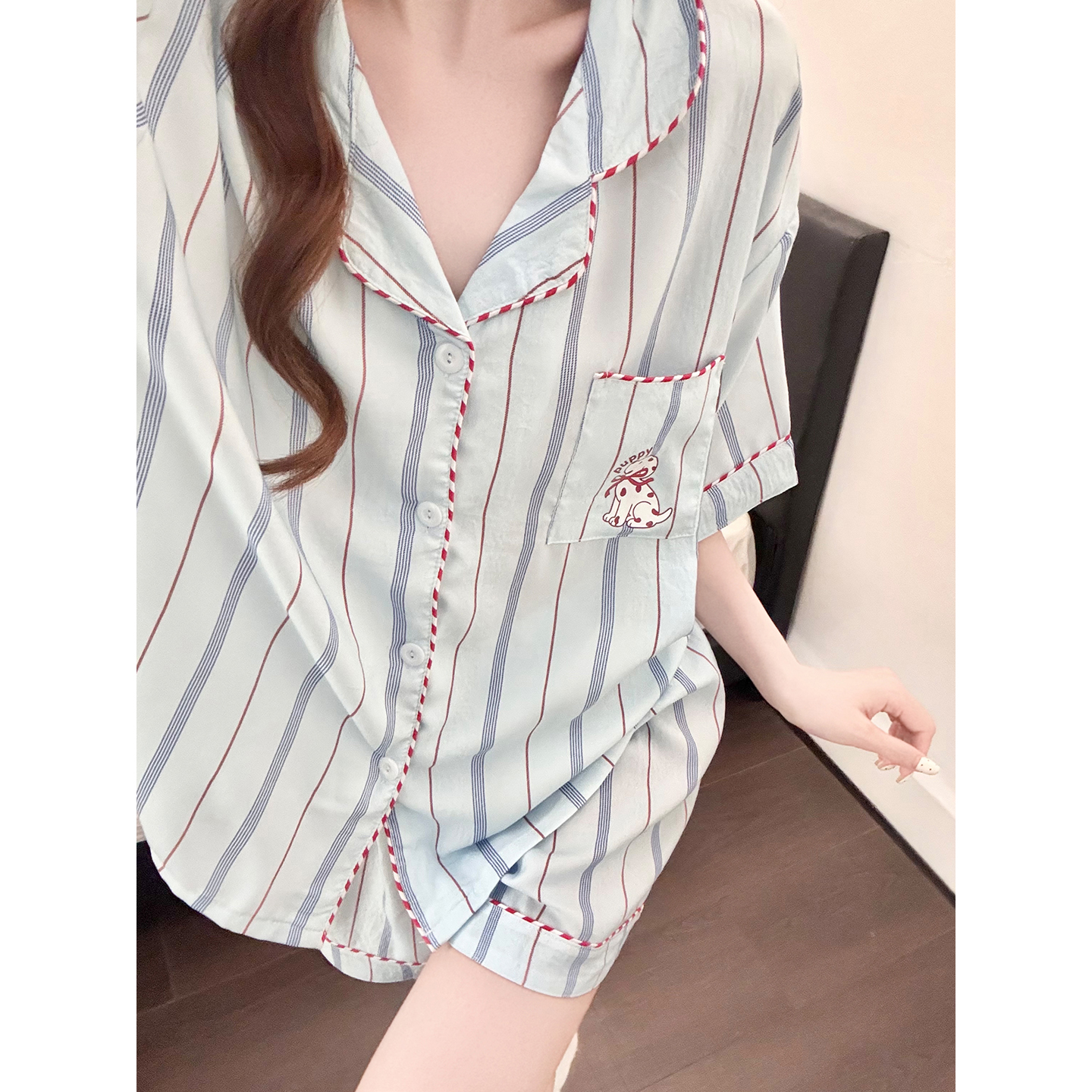 Summer Cloud Cotton Homewear Women Short Sleeve Shorts 2 Pcs Breathabl photo 3 (style 5447212)