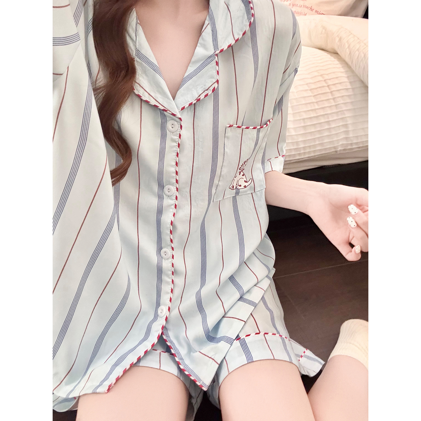 Summer Cloud Cotton Homewear Women Short Sleeve Shorts 2 Pcs Breathabl photo 5 (style 5447212)