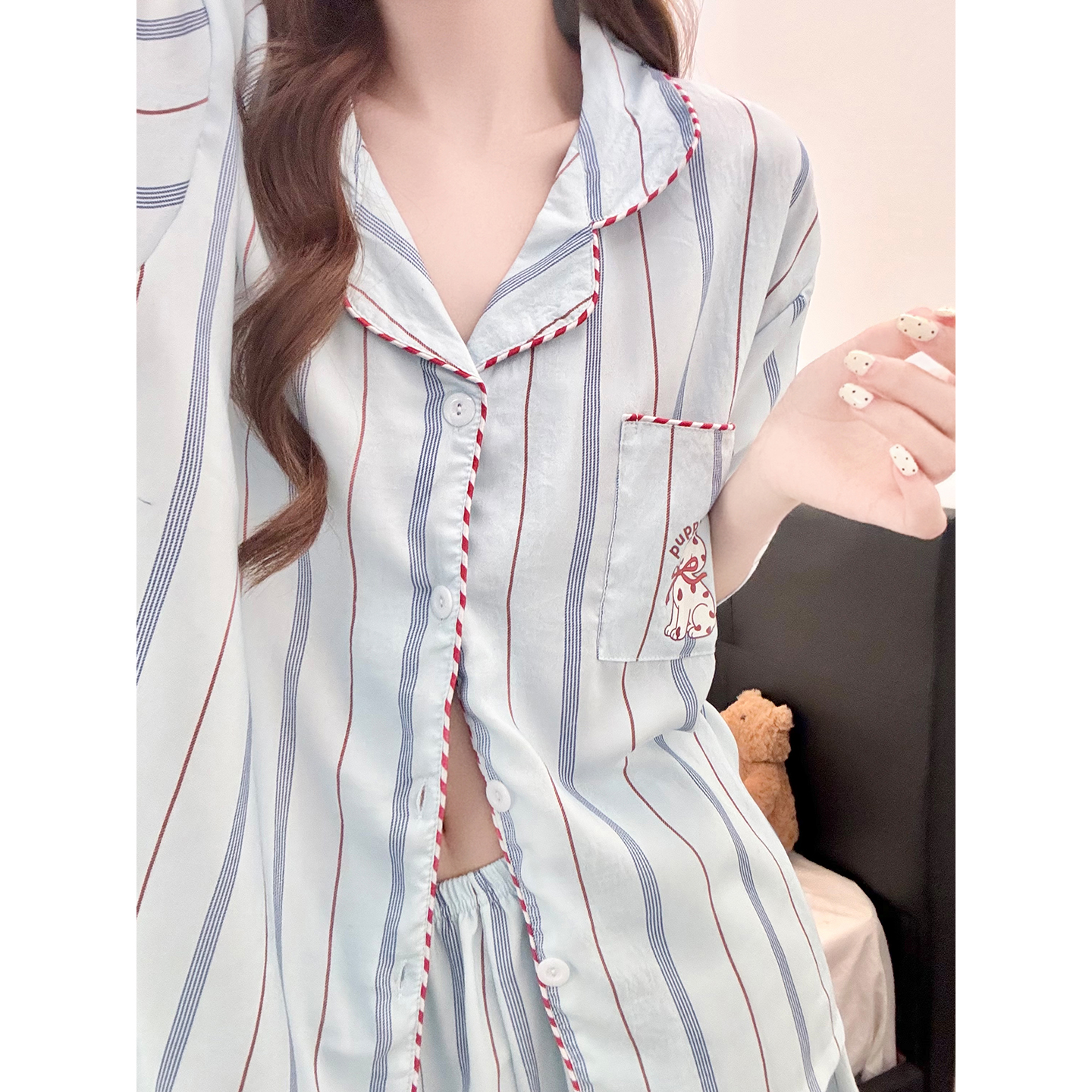 Summer Cloud Cotton Homewear Women Short Sleeve Shorts 2 Pcs Breathabl photo 6 (style 5447212)