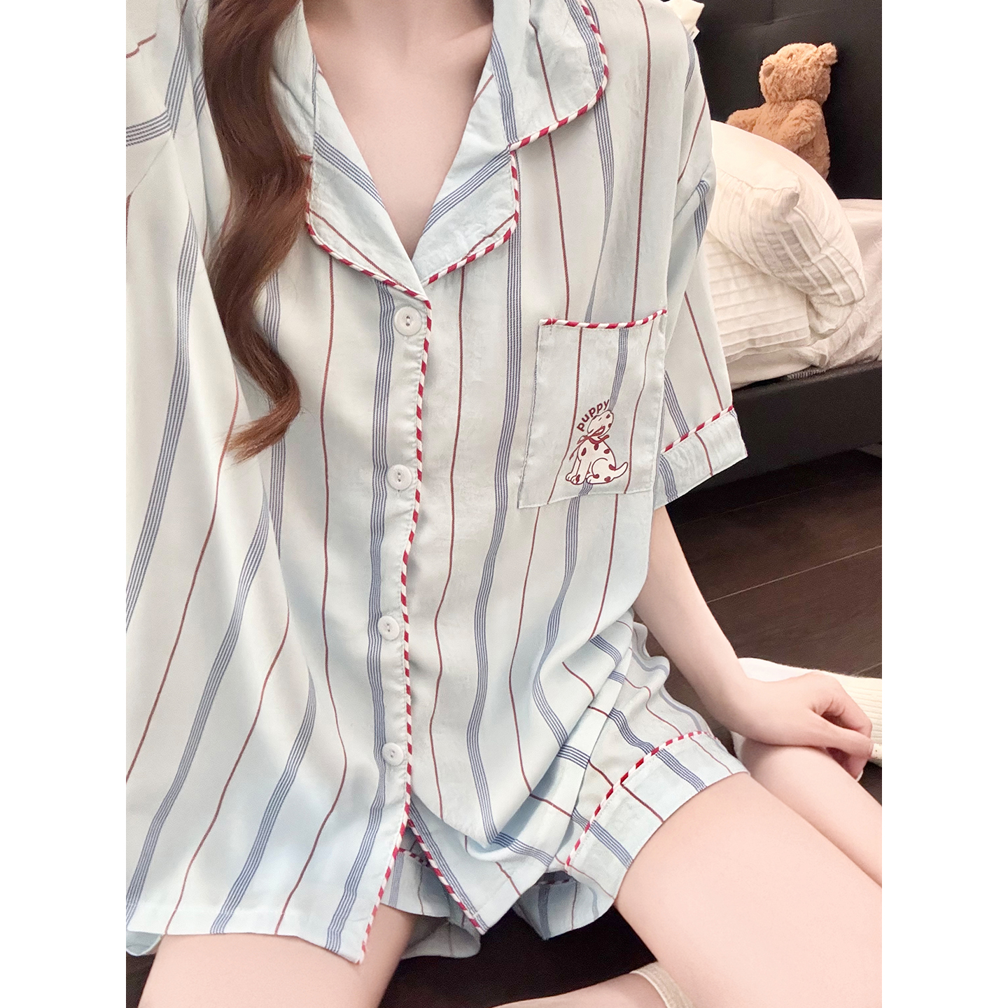 Summer Cloud Cotton Homewear Women Short Sleeve Shorts 2 Pcs Breathabl photo 7 (style 5447212)
