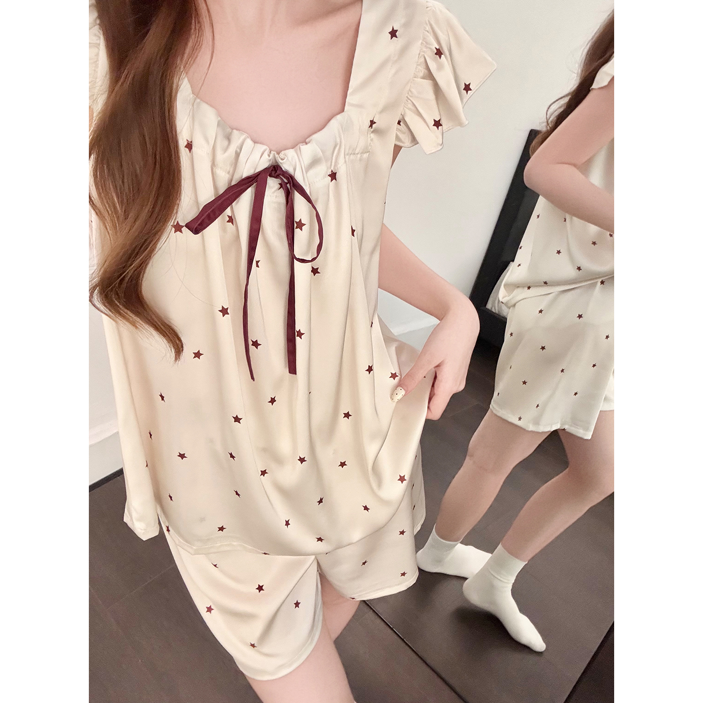 Summer Ice Silk Homewear Women Short Sleeve Shorts 2 Pcs Breathable Co photo 7 (style 5459312)