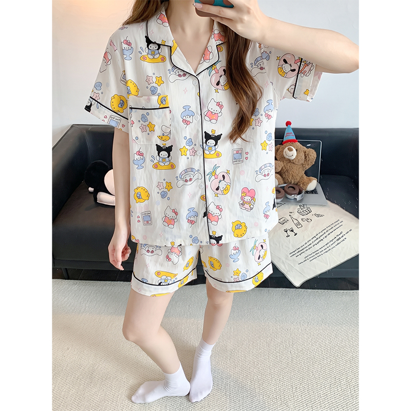 Women's Summer Cloud Cotton Short Sleeve & Shorts Loungewear Set photo 2 (style SM-F560BA)