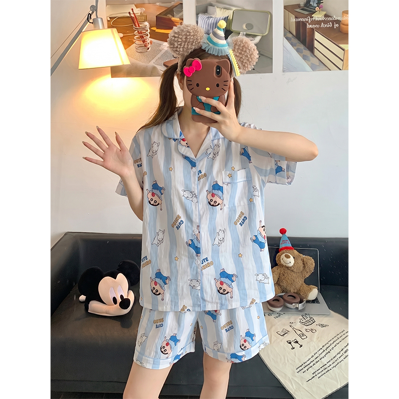 Women's Summer Cloud Cotton Short Sleeve & Shorts Loungewear Set photo 2 (style SM-AE2C21)