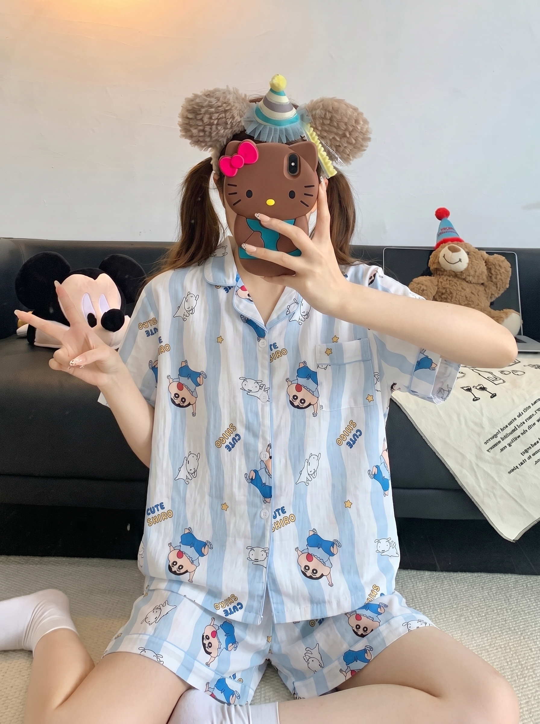 Women's Summer Cloud Cotton Short Sleeve & Shorts Loungewear Set photo 5 (style SM-AE2C21)