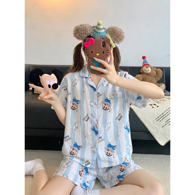 Summer Cloud Cotton Homewear Women Short Sleeve Shorts 2 Pcs Breathable Comfort Wholesale