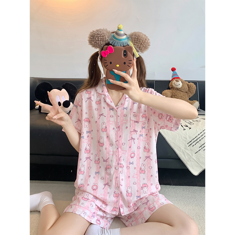 Women's Summer Cloud Cotton Short Sleeve & Shorts Loungewear Set photo 2 (style SM-92DF20)