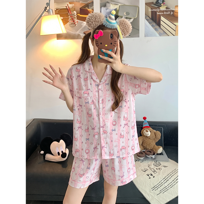 Women's Summer Cloud Cotton Short Sleeve & Shorts Loungewear Set photo 3 (style SM-92DF20)