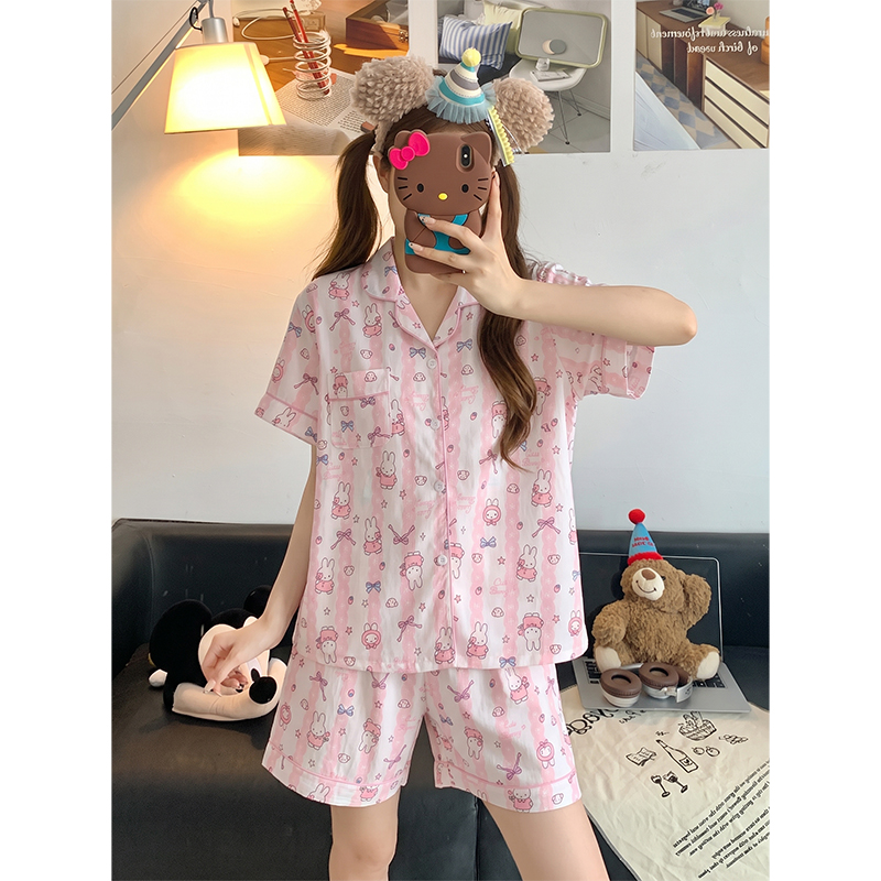 Women's Summer Cloud Cotton Short Sleeve & Shorts Loungewear Set photo 4 (style SM-92DF20)