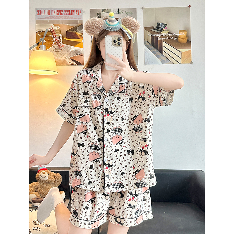 Summer Cloud Cotton Homewear Women Short Sleeve Shorts 2 Pcs Breathable Comfort Wholesale