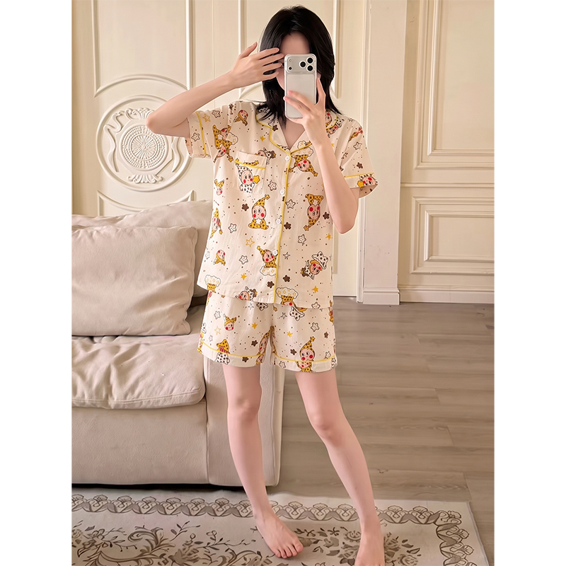 Summer Cloud Cotton Homewear Women Short Sleeve Shorts 2 Pcs Breathabl photo 3 (style 5475)