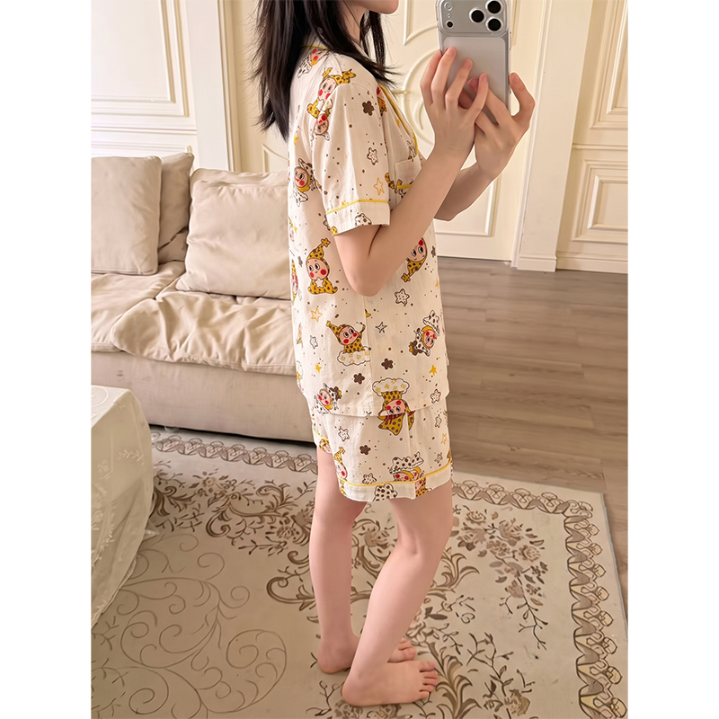 Summer Cloud Cotton Homewear Women Short Sleeve Shorts 2 Pcs Breathabl photo 4 (style 5475)