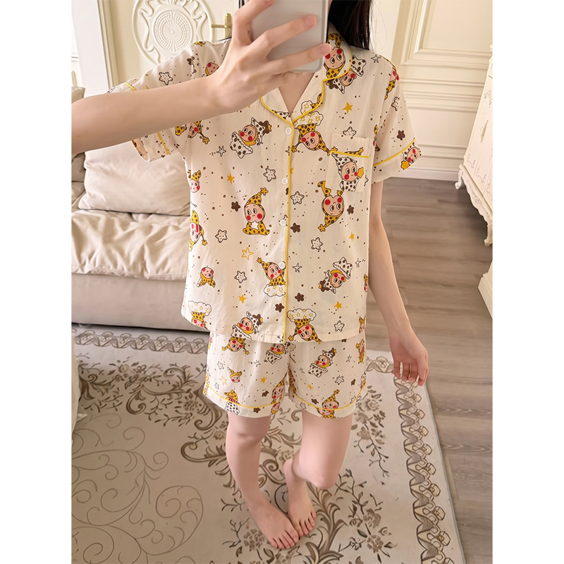 Summer Cloud Cotton Homewear Women Short Sleeve Shorts 2 Pcs Breathabl photo 5 (style 5475)