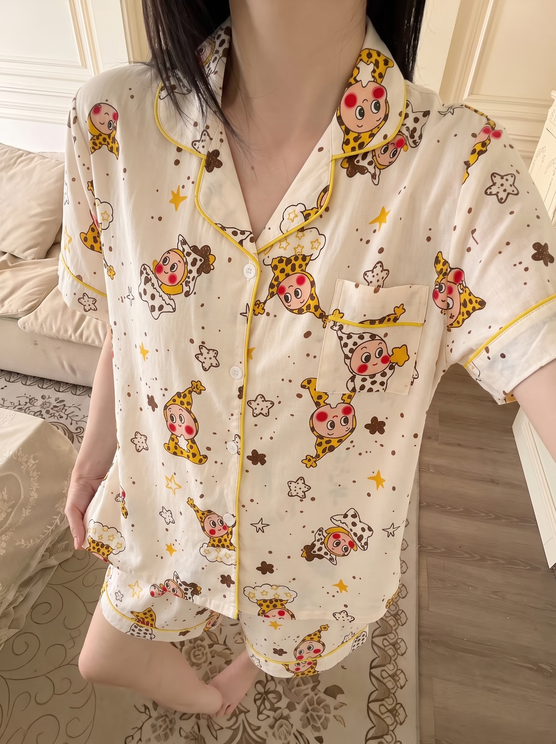 Summer Cloud Cotton Homewear Women Short Sleeve Shorts 2 Pcs Breathabl photo 6 (style 5475)