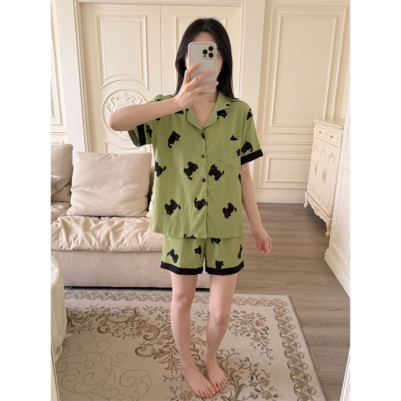 Summer Cloud Cotton Homewear Women Short Sleeve Shorts 2 Pcs Breathable Comfort Wholesale