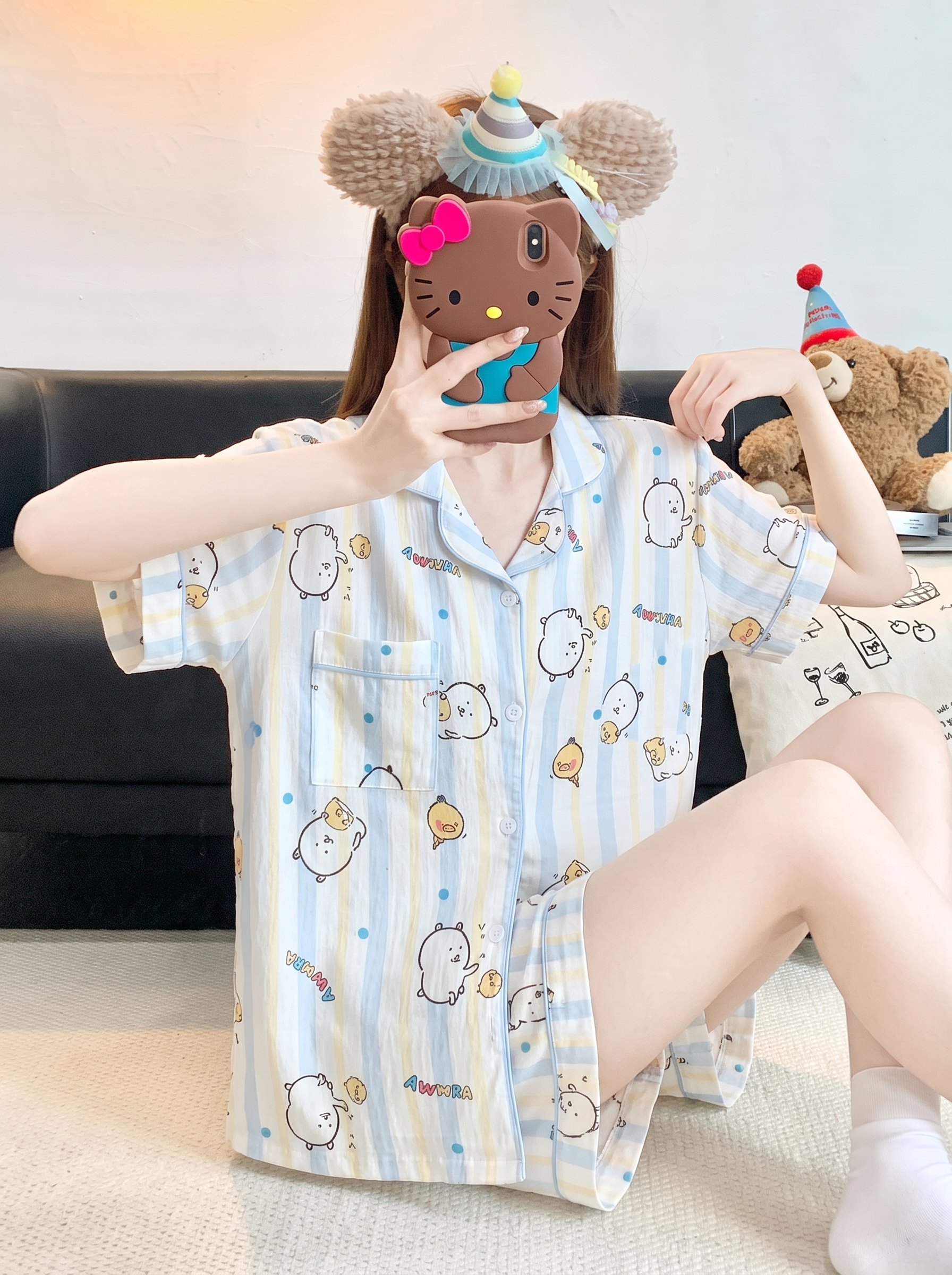 Women's Summer Cloud Cotton Short Sleeve & Shorts Loungewear Set photo 7 (style SM-ECC128)
