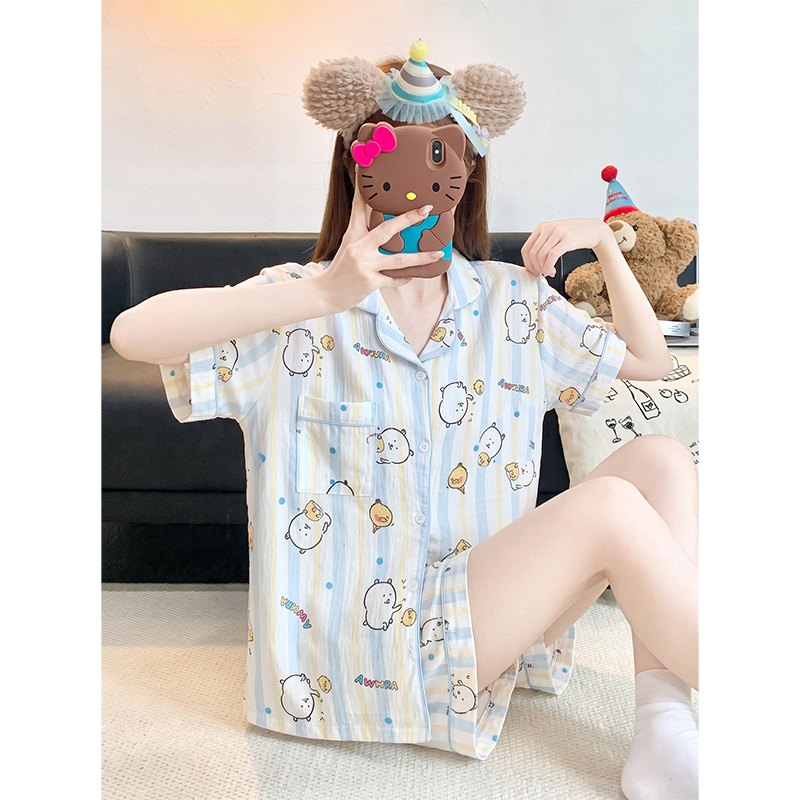 Summer Cloud Cotton Homewear Women Short Sleeve Shorts 2 Pcs Breathable Comfort Wholesale