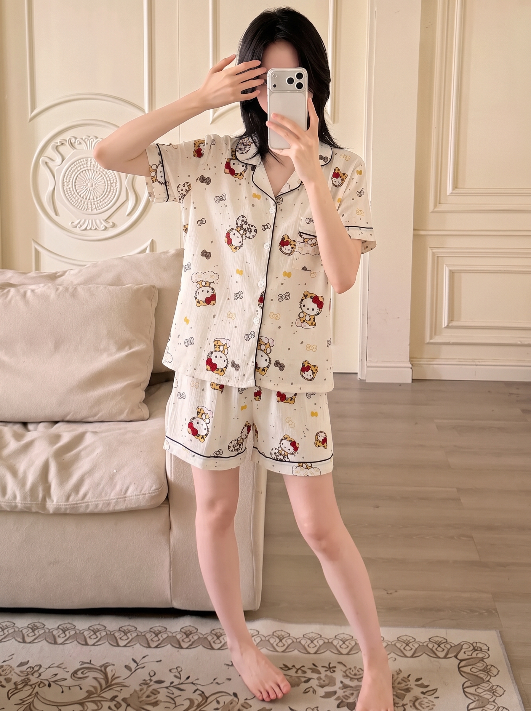 Women's Summer Cloud Cotton Short Sleeve & Shorts Loungewear Set photo 6 (style SM-9E415F)