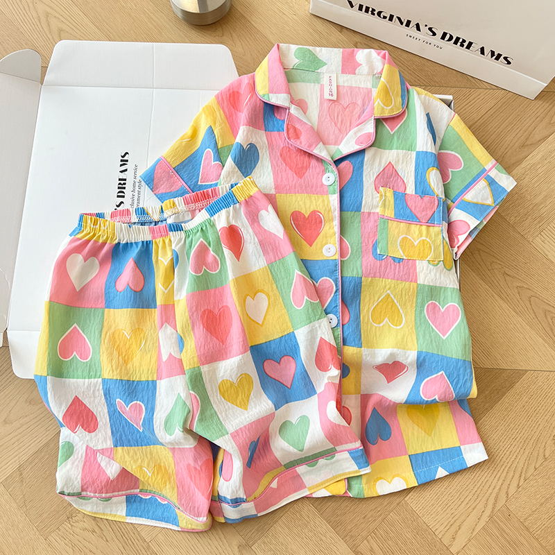 Summer Cloud Cotton Homewear Women Short Sleeve Shorts 2 Pcs Breathabl photo 6 (style 6001155101214161)