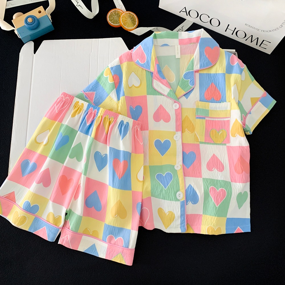 Summer Cloud Cotton Homewear Women Short Sleeve Shorts 2 Pcs Breathabl photo 1 (style 6001600260036004155)