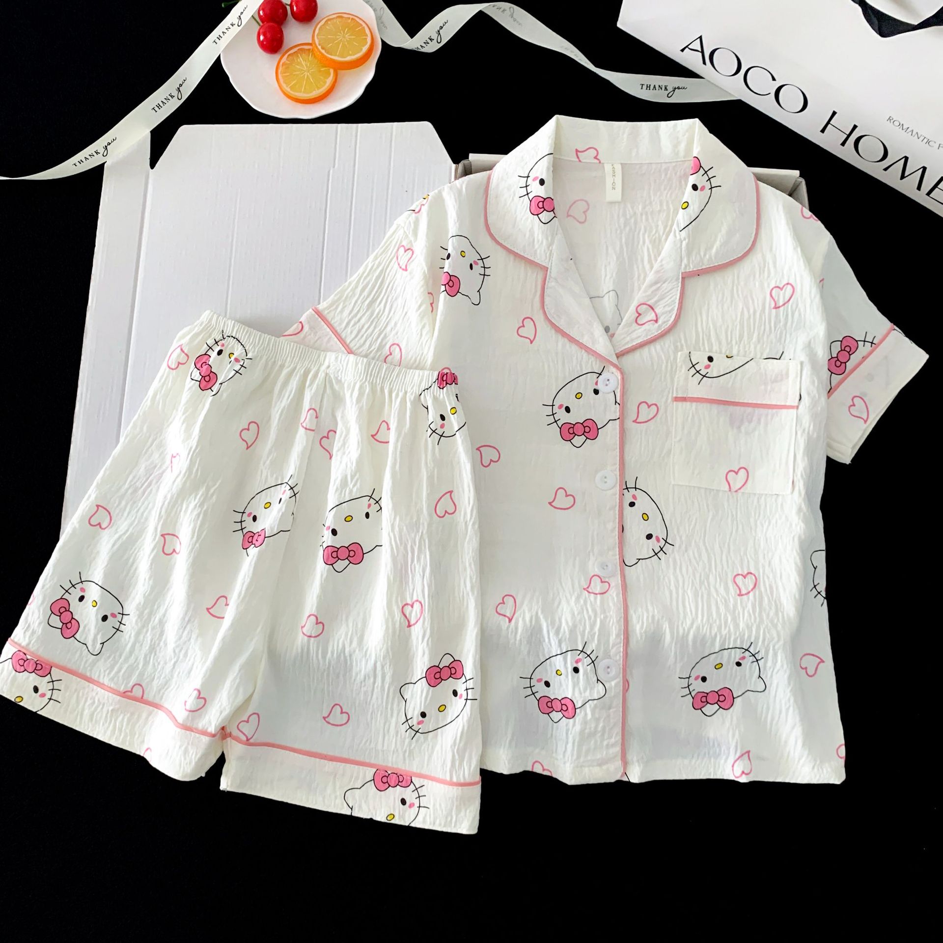 Summer Cloud Cotton Homewear Women Short Sleeve Shorts 2 Pcs Breathabl photo 2 (style 6001600260036004155)